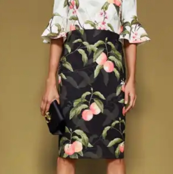 TED BAKER Areea peach blossom fluted sleeve dress